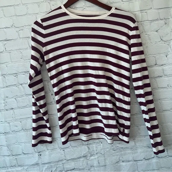 liz claiborne purple & cream striped top size M - Picture 2 of 5